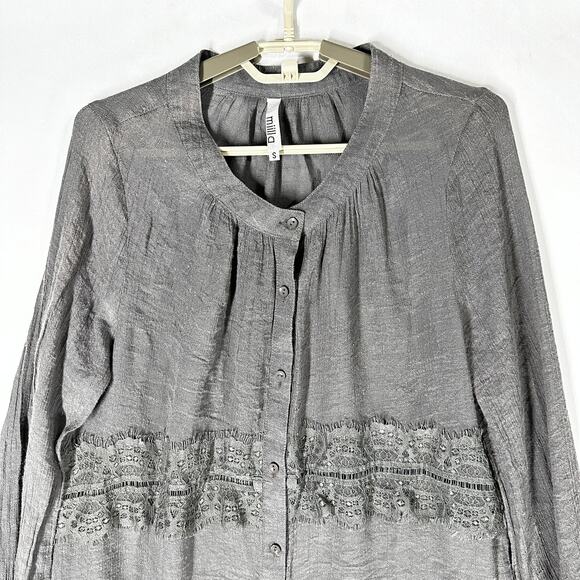Miilla Clothing Dress S Gray Long Sleeve Boho Semi Sheer Romantic Grunge Prairie - Picture 5 of 9